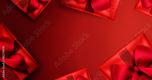 Rotes Geschenk mit Schleife vor Rotem Hintergrund