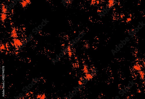 Red and orange splatter paint on a black background