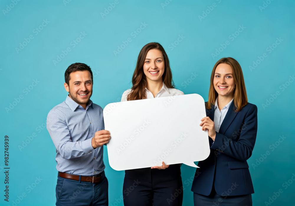 bussiness woman man holding sign bubble chat with copy space bussiness woman man holding sign bubble chat with copy space