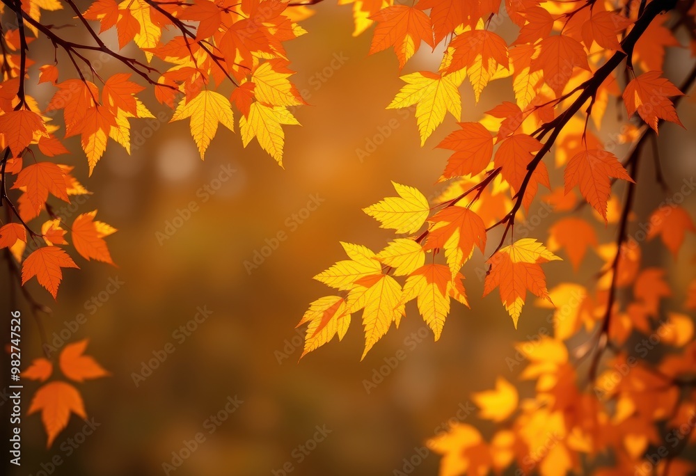 Vibrant Autumn Leaves on a Branch Against a Blurry Background Vibrant Autumn Leaves on a Branch Against a Blurry Background