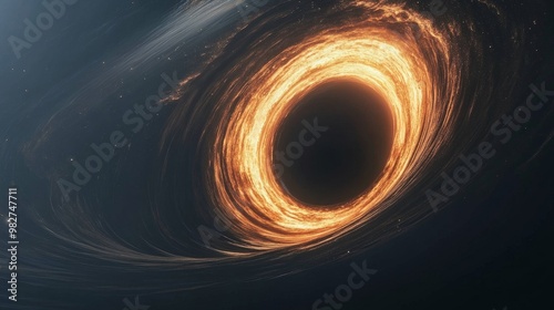 A close-up of a black event horizon, showing the distortion of light and the warping of space-time around it photo