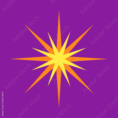 Modern yellow sparkle isolated on purple background