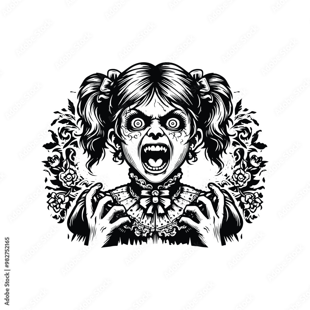 possess girl horror with victorian flourish in black and white illustrations, cutout graphic black and white illustration possess girl horror with victorian flourish in black and white illustrations, cutout graphic black and white illustration