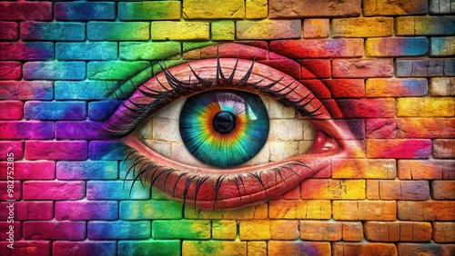 Colorful eye painted on a brick wall , graffiti, street art, urban, mural, vibrant, eyes, surreal, creative