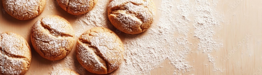 Delicious cookies sprinkled with powdered sugar, perfect for dessert or snack occasions, inviting and warm in appearance. Delicious cookies sprinkled with powdered sugar, perfect for dessert or snack occasions, inviting and warm in appearance.