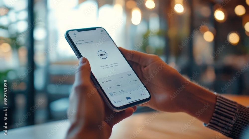A digital banking interface on a smartphone, with a user making a transaction A digital banking interface on a smartphone, with a user making a transaction