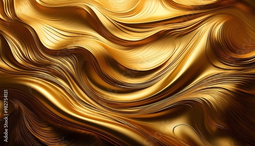 Abstract liquid gold textures with wavy folds, ideal for luxurious designs photo