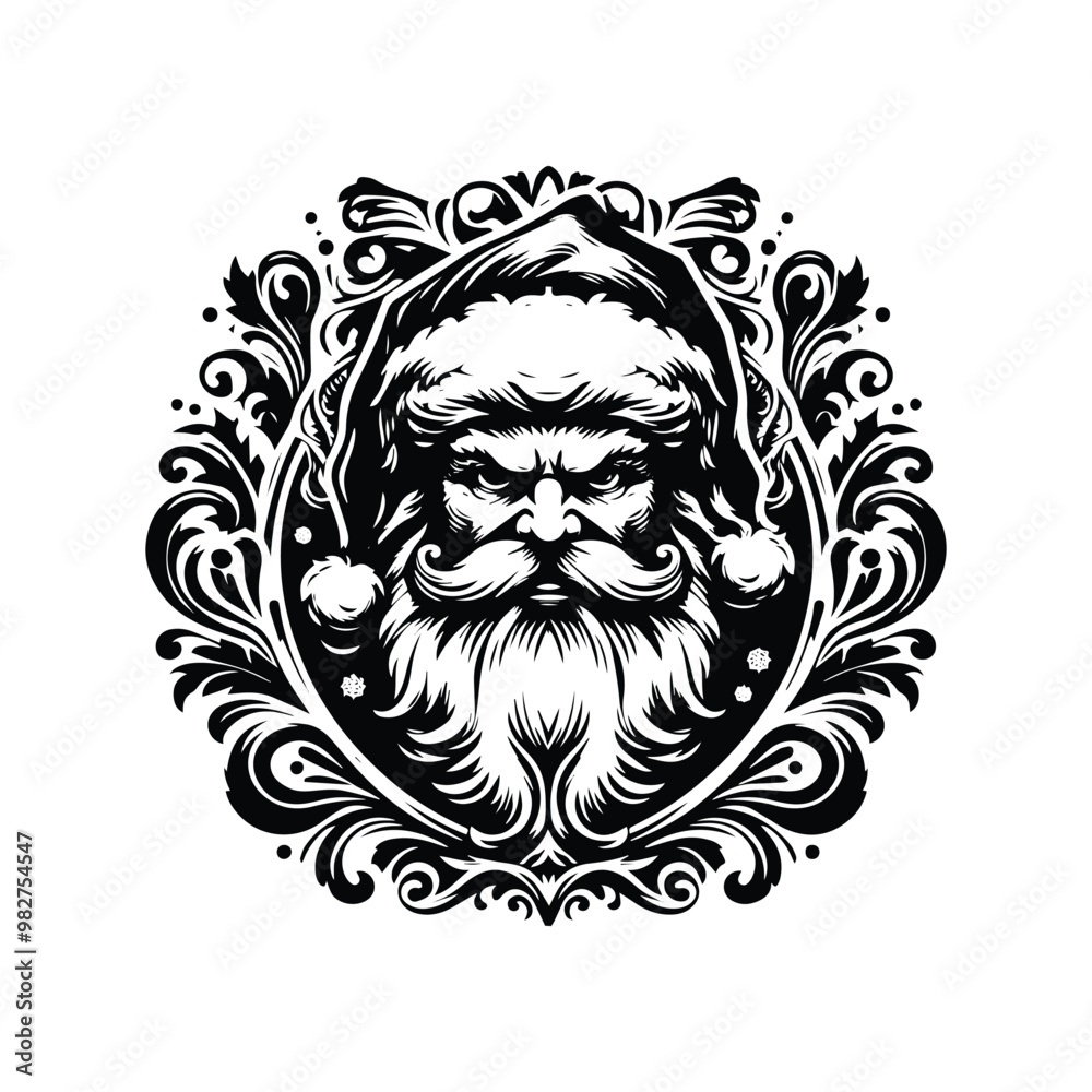 santaclaus with victorian flourish in black and white illustrations, cutout graphic black and white illustration santaclaus with victorian flourish in black and white illustrations, cutout graphic black and white illustration