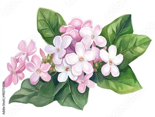 Watercolor bouvardia clipart with clusters of small pink and white flowers photo