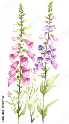 Wallpaper Mural Watercolor foxglove clipart with tall spires of colorful flowers Torontodigital.ca