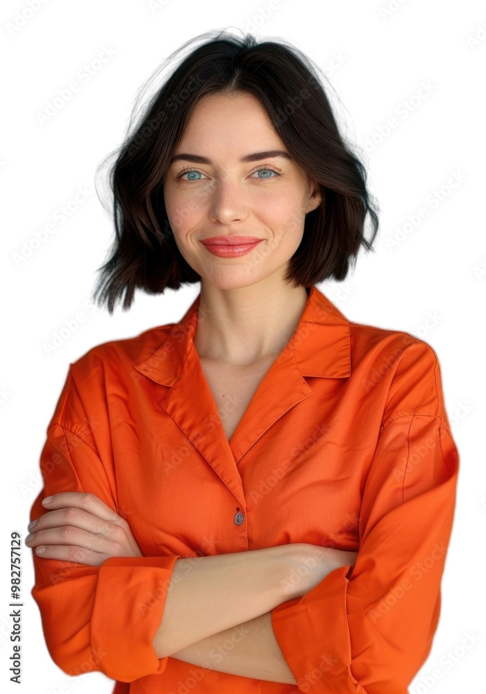 PNG Confident woman in orange shirt PNG Confident woman in orange shirt