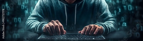 Hooded Hacker Typing on Key...