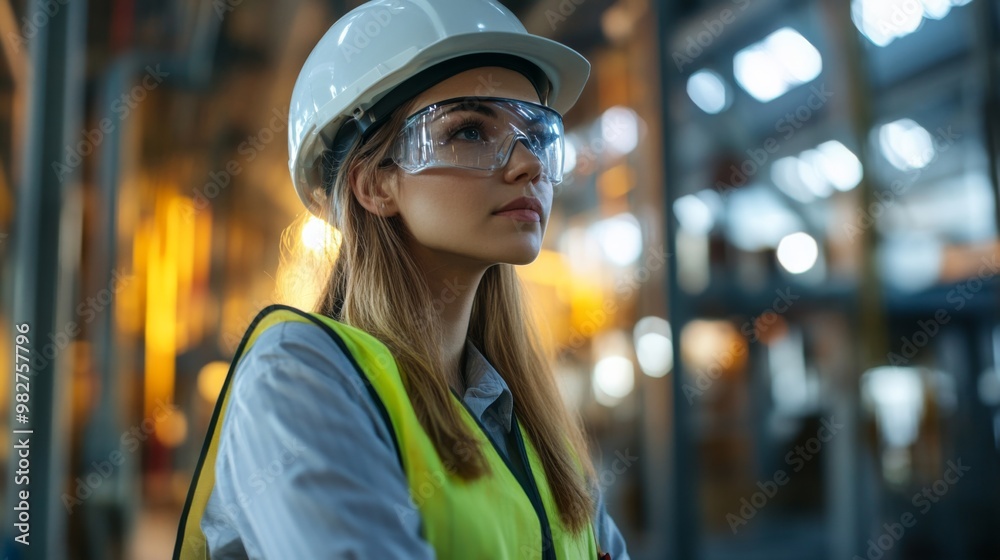 Professional young female engineer working at a modern oil refinery Professional young female engineer working at a modern oil refinery