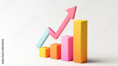 Free Download A colorful 3D graph with an upward trend, symbolizing growth and progress. - GFXLoad