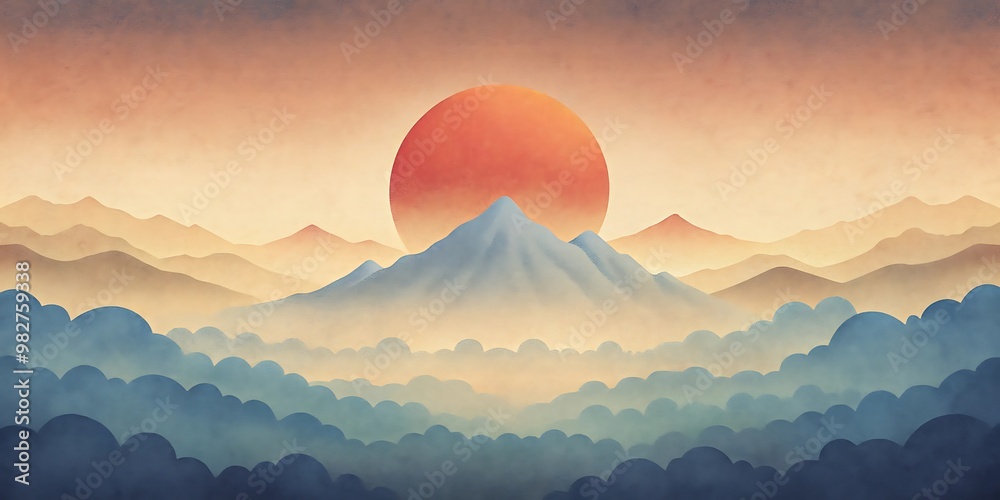 Obraz premium Vintage Grainy Mountain Landscape with Sun 