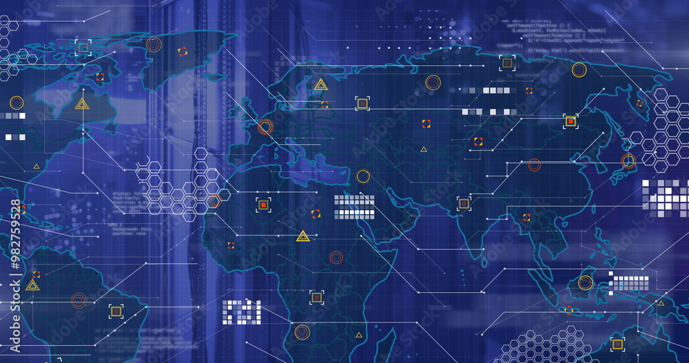 Naklejka premium Image of globe and data processing over computer servers
