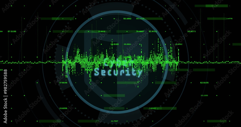 Fototapeta premium Image of shield and scope scanning over data processing