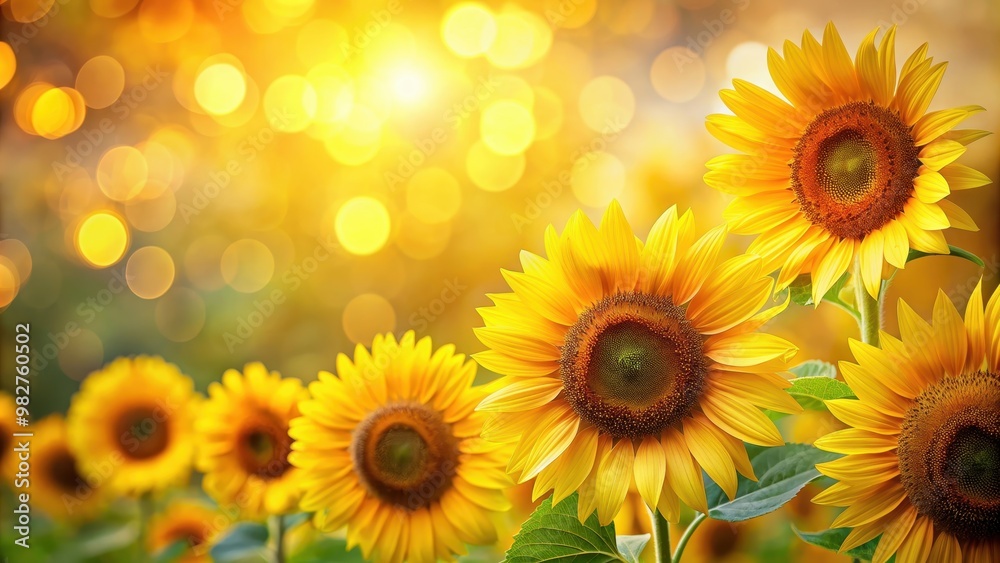 Vibrant sunflowers with blurred bokeh background, bright, yellow, flowers, nature, sunlight, garden, petals, beauty, summer Vibrant sunflowers with blurred bokeh background, bright, yellow, flowers, nature, sunlight, garden, petals, beauty, summer