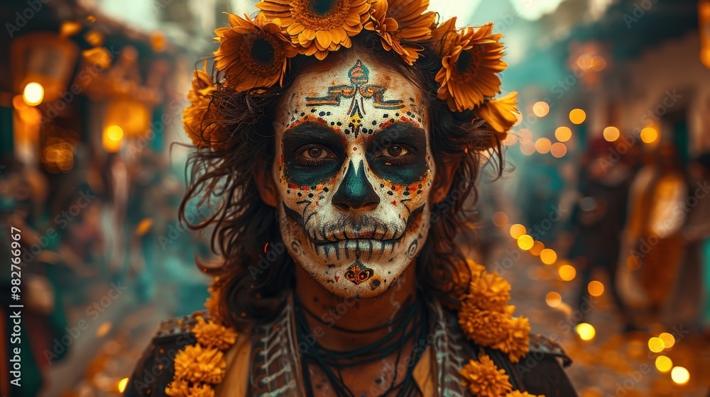 A highly realistic image of a person engaged in Organizing a spooky parade in the town street The scene is well-lit, with natural light highlighting the details. The background is slightly blurred A highly realistic image of a person engaged in Organizing a spooky parade in the town street The scene is well-lit, with natural light highlighting the details. The background is slightly blurred