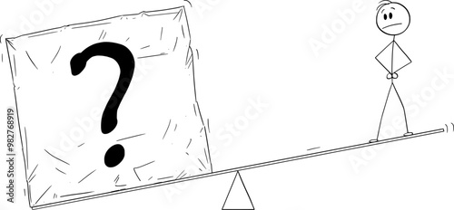 Uncertain Person on Balance Scale , Vector Cartoon Stick Figure Illustration