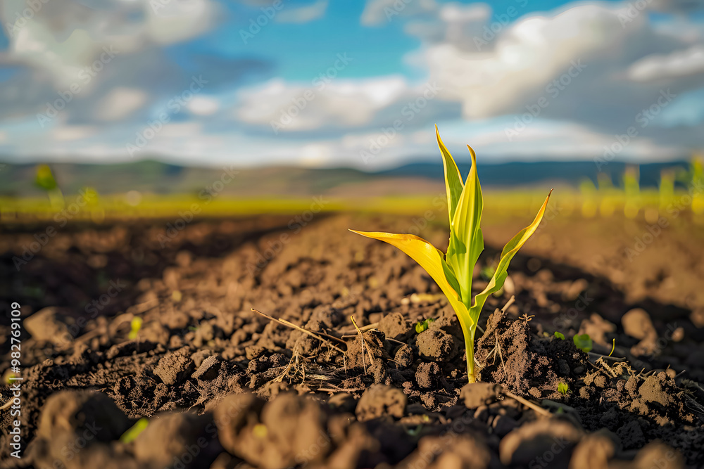 new plant seeds growing in the soil. the concept of sustainability for food availability and the concept of growing investment and zakat new plant seeds growing in the soil. the concept of sustainability for food availability and the concept of growing investment and zakat