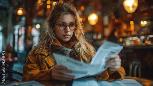 A highly realistic image of a person engaged in Organizing a Halloween quiz night in the pub The scene is well-lit, with natural light highlighting the details. The background is slightly blurred 