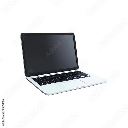 Laptop Computer with Black Screen on Transparent Background. 3D Illustration. Generate Ai Image