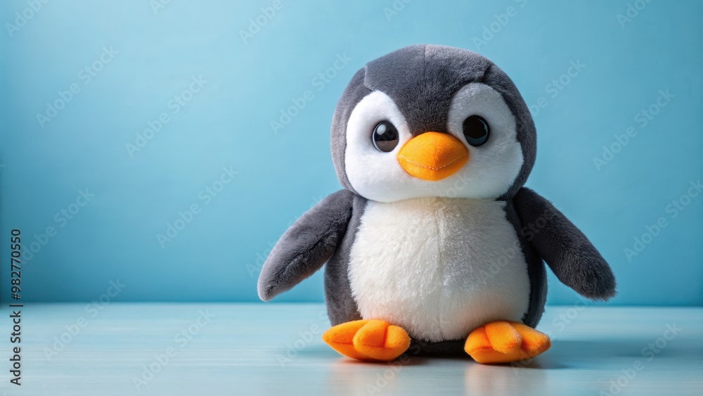 Fototapeta premium Cute Penguin stuffed toy isolated on background, plush, fluffy, adorable, black and white, bird, soft, cuddly, toy, animal