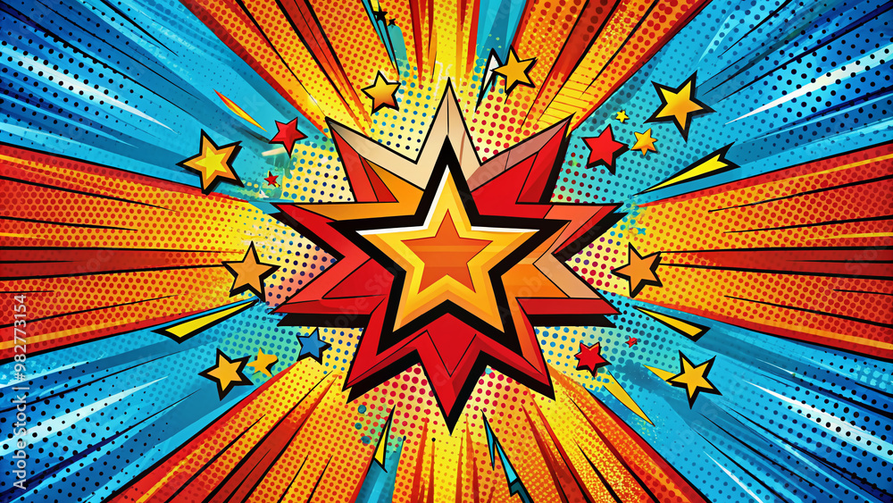 Colorful retro comic book cover illustration featuring dynamic ...