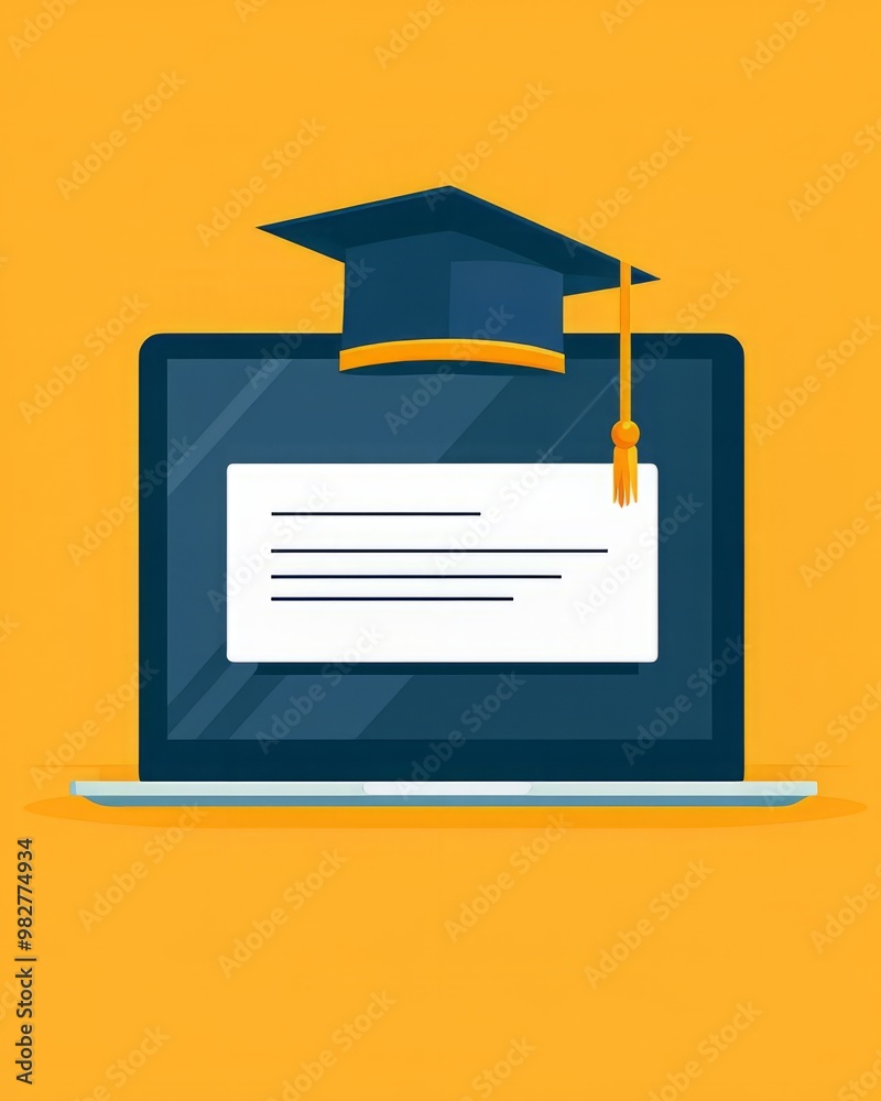 Online education concept featuring a graduation cap on a laptop with a certificate, symbolizing digital learning and achievement. Online education concept featuring a graduation cap on a laptop with a certificate, symbolizing digital learning and achievement.