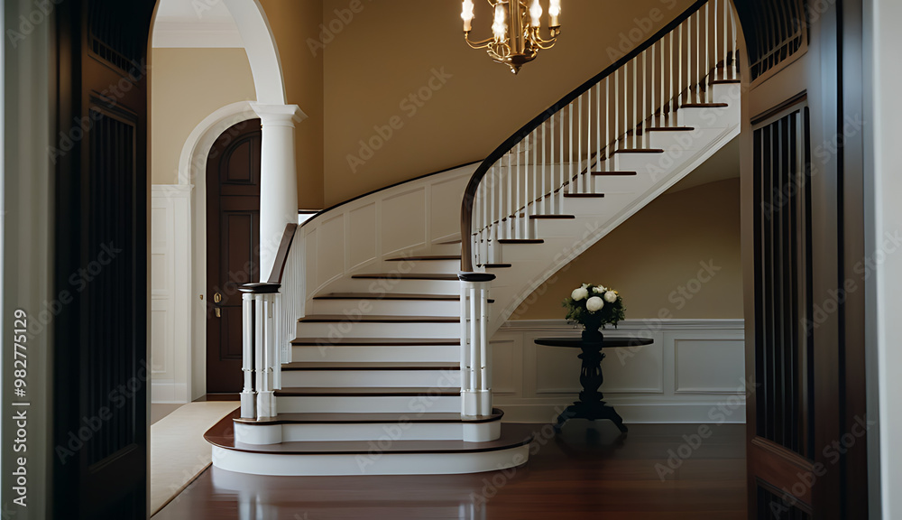 Obraz premium classic colonial entryway elegant staircase handcrafted railings