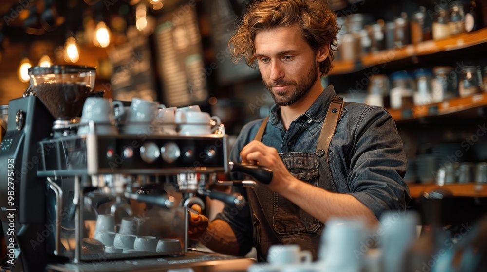 A highly realistic image of a person engaged in Barista – Making coffee in a café The scene is well-lit, with natural light highlighting the details. The background is slightly blurred to emphasize A highly realistic image of a person engaged in Barista – Making coffee in a café The scene is well-lit, with natural light highlighting the details. The background is slightly blurred to emphasize