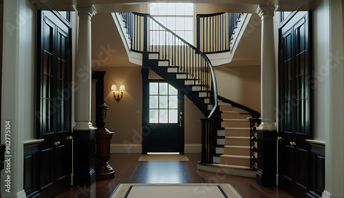 classic colonial entryway elegant staircase handcrafted railings