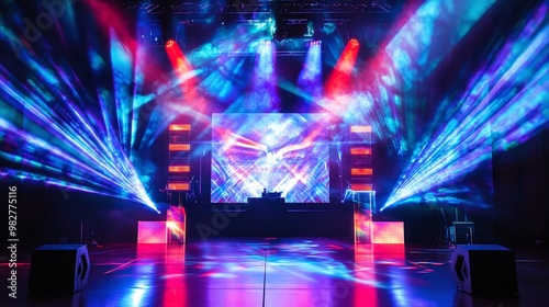 abstract lighting and colorful LED projection screens on stage, enhancing the dynamic performance with immersive visual effects and technology photo