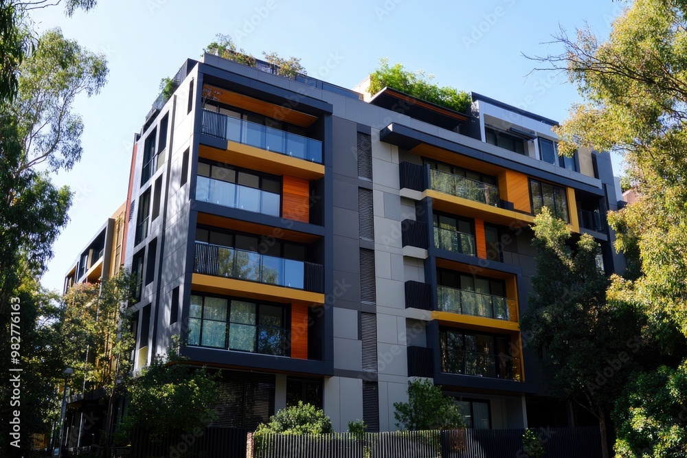 Obraz premium Residential and commercial Apartment building in inner Melbourne suburb VIC , Sydney NSW Australia , ai