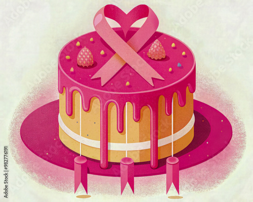 cake with pink ribbon