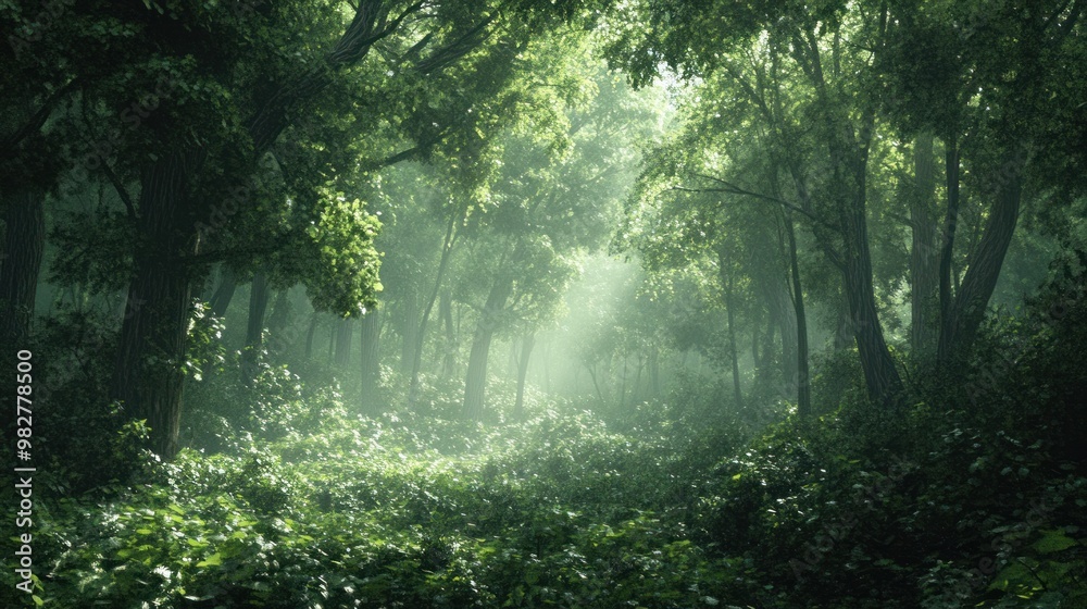 Fototapeta premium low light foliage in a dense forest, moody atmosphere with soft shadows