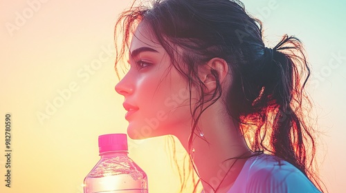 woman staying hydrated with a water bottle while engaging in her fitness routine, focusing on wellness and maintaining energy through active hydration