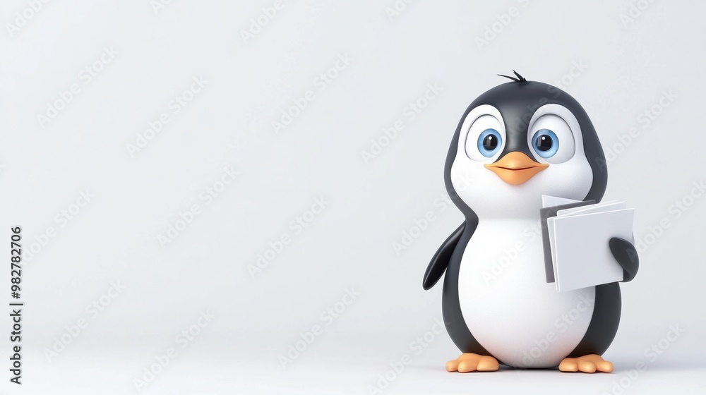 Cute Cartoon Penguin Character Smiling and Posing in Blank Background Cute Cartoon Penguin Character Smiling and Posing in Blank Background