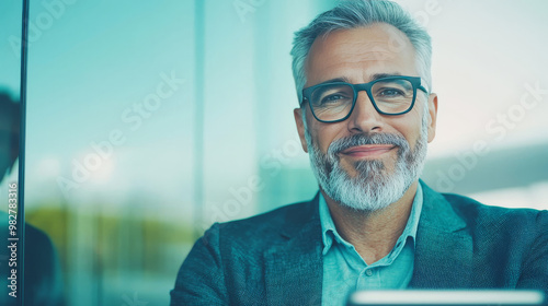 Smiling businessman wearing glasses