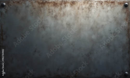Aged metal surface background with a distressed texture and mounting rivets, textured metal panel