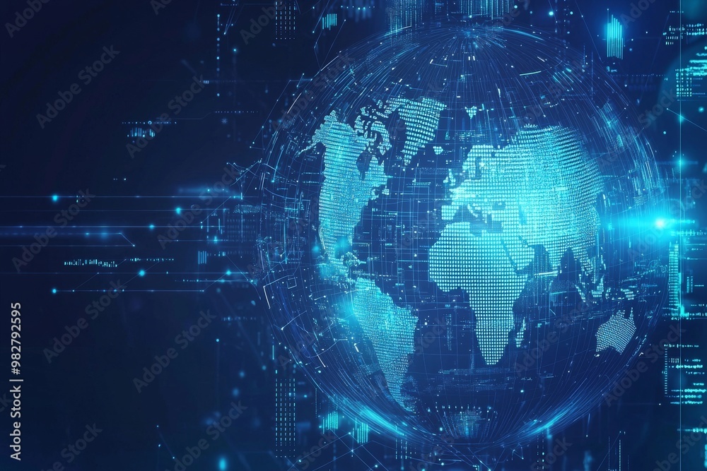Obraz premium Business digital interface with globe. Interface, chart, and hud concept. 3D rendering.