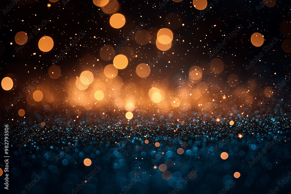 Obraz premium Sparkling Golden Glitter Lights on Blue Background