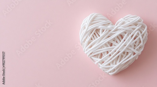 Heart Shape Made of Twine on Soft Pink Background