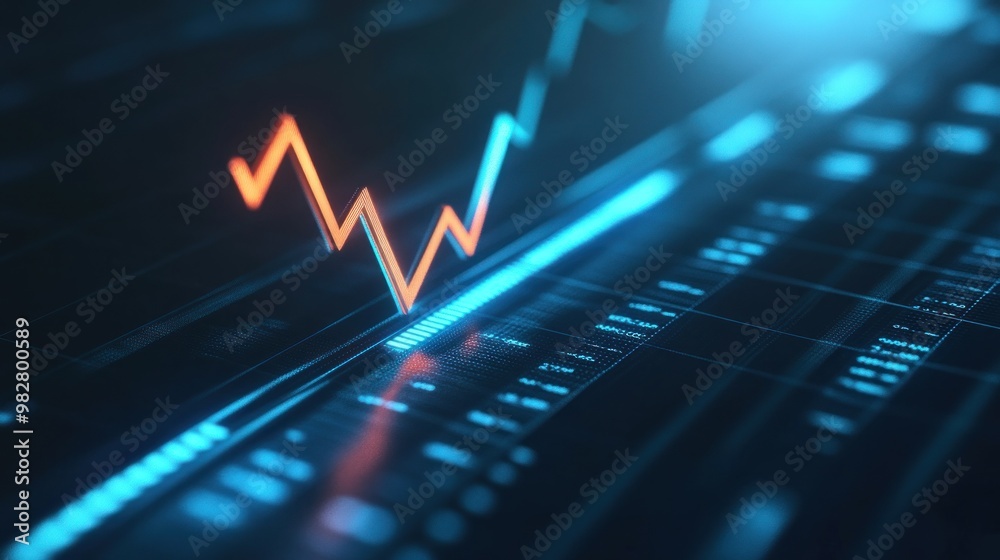 A digital representation of a fluctuating stock market graph. A digital representation of a fluctuating stock market graph.