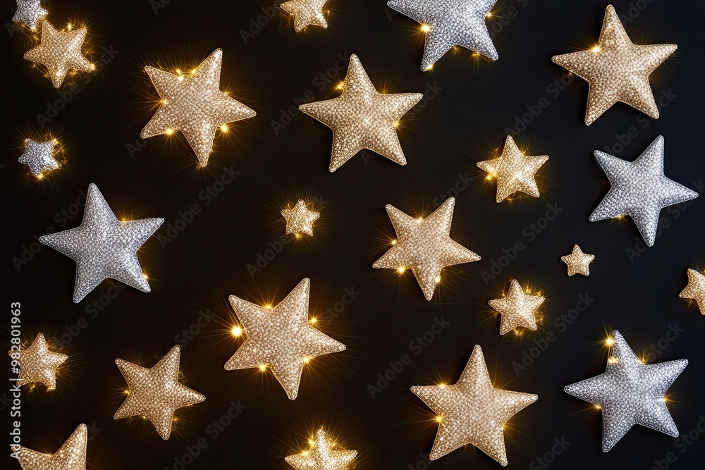 Collection of Shimmering Stars with Twinkle Effect on Black or Colored Backdrop Collection of Shimmering Stars with Twinkle Effect on Black or Colored Backdrop