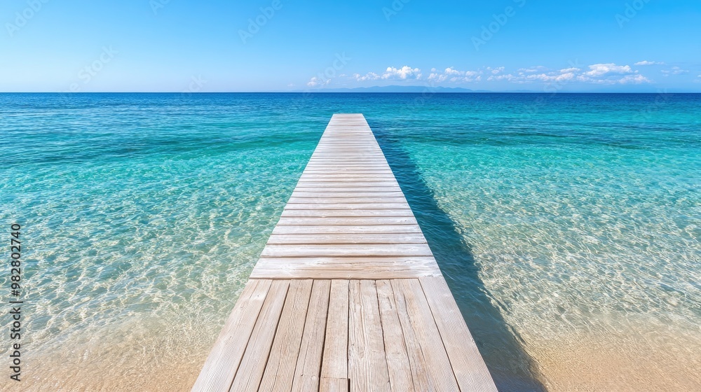 Obraz premium Serene wooden pier over clear blue ocean waters