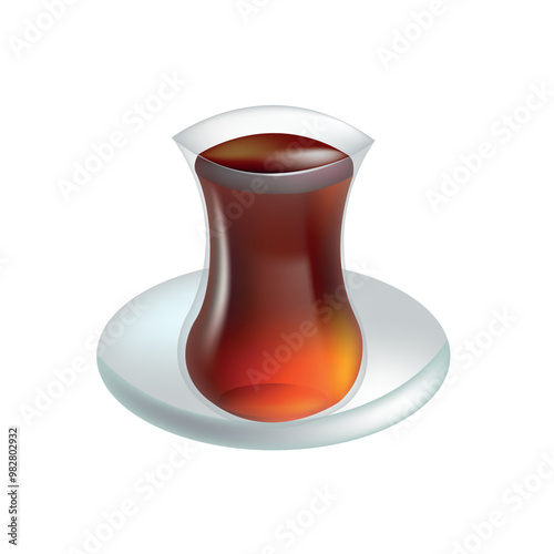 Black tea in glass tea cup vetor illustration. tea in a classic turkish glass. Turkish authentic traditional black tea in the glass