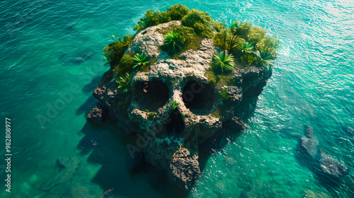 tropical skull island in open water. pirate island that holds treasure. island wallpaper photo