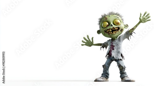 A cartoonish zombie character with a playful pose, showcasing a humorous take on horror.